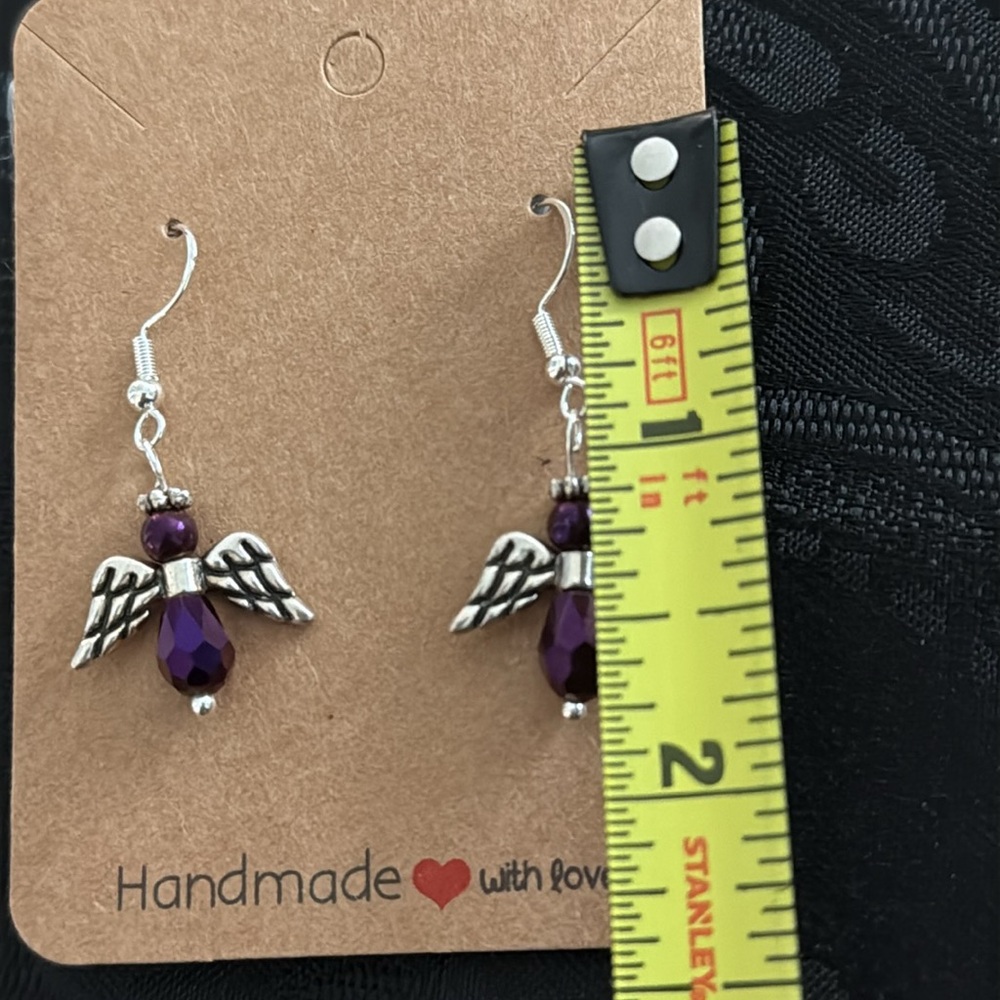 Angel earrings - purple and silver tone - handmade - Picture 4 of 7